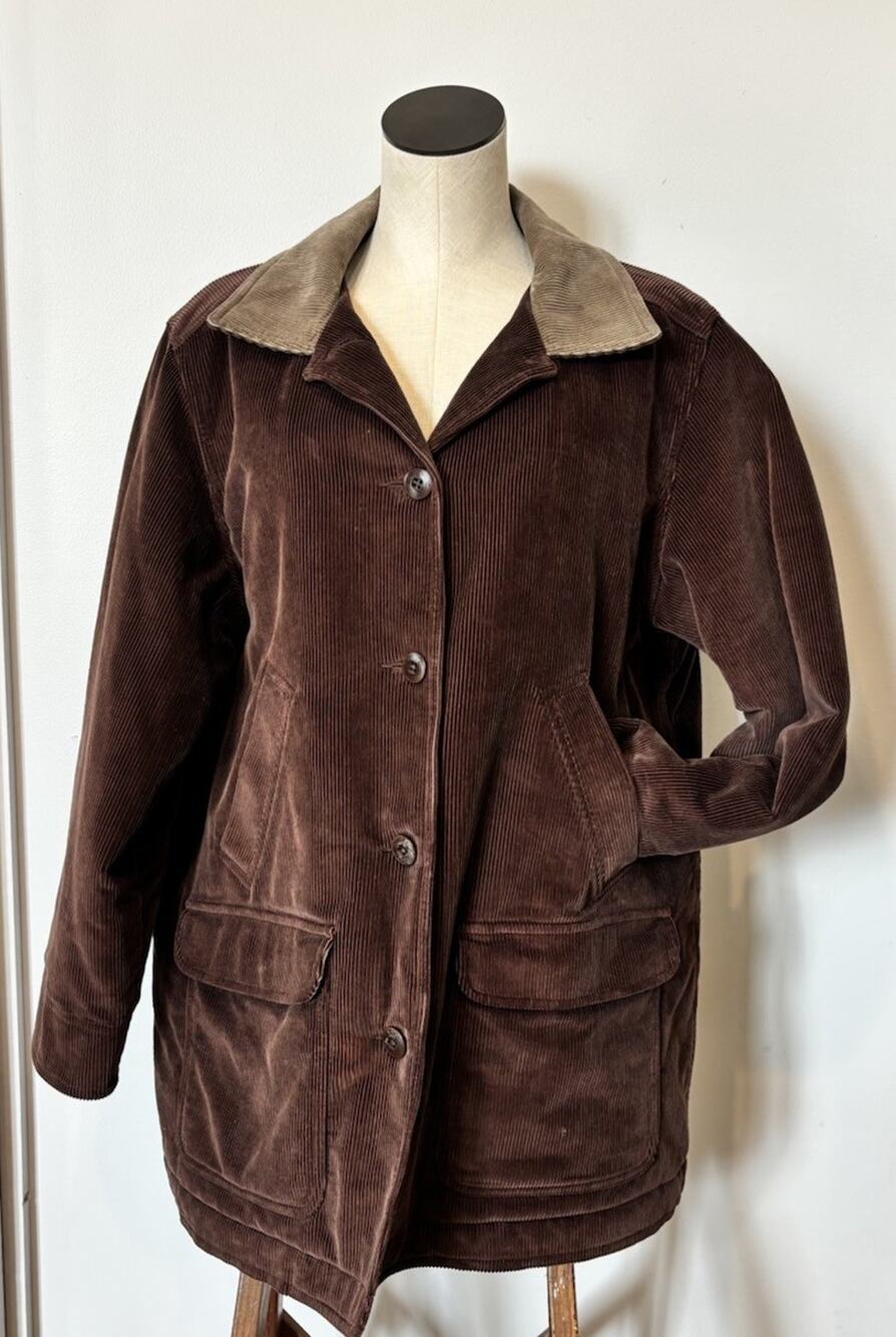 LL Bean Corduroy Jacket Womens 1X Collar Farm Ranch Horse Button Up